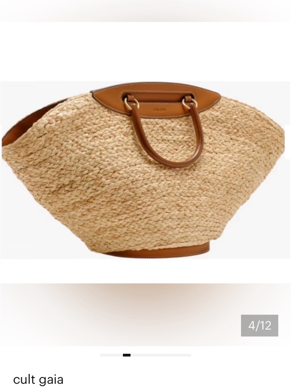 cult gaia Natural Straw Tote with Brown Leather Handles - Picture 3 of 5